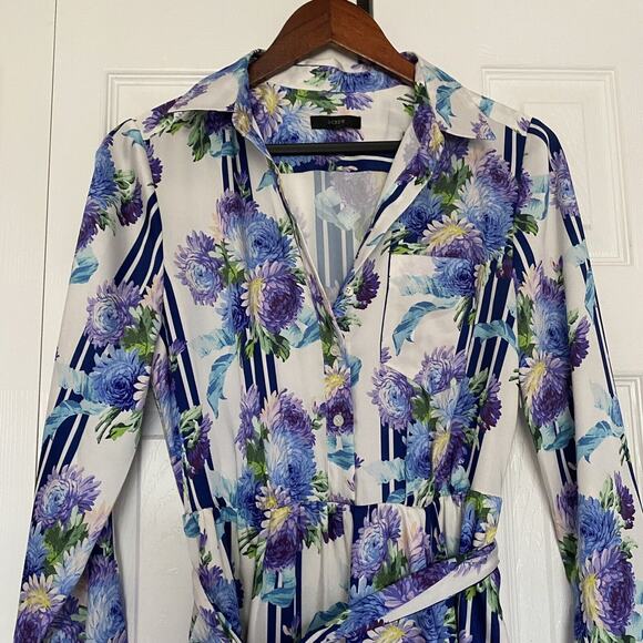 Women’s J Crew A Line Shirt Dress In Vintage Floral Stripe Size Medium - Picture 2 of 8